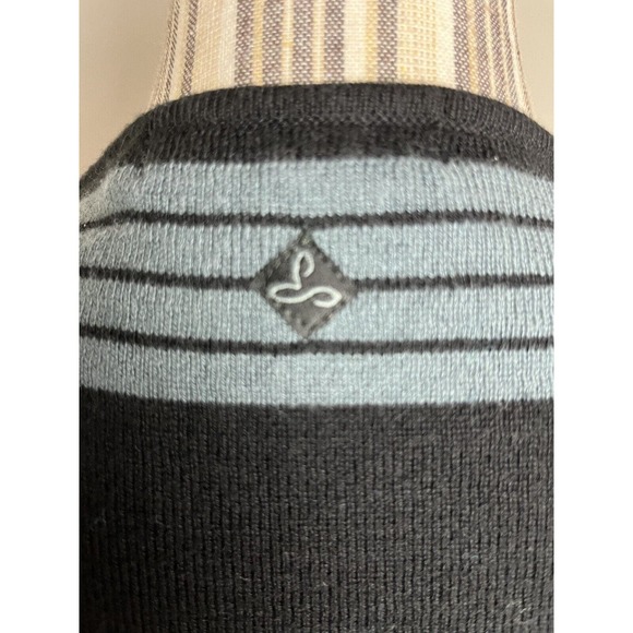 Prana Body Con Black Pullover Dress V-Neck with Stripes Belted SZ Small Y2K - Picture 8 of 10